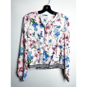 M by Marled Floral Paste Contrast Cuff & Hem Lightweight Bomber Jacket Pink M